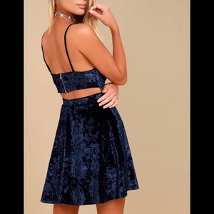 Navy blue velvet skater dress